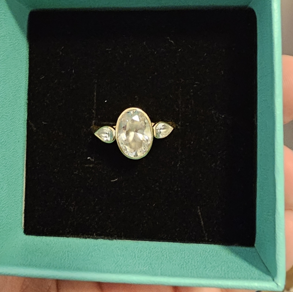 Gold and Silver Antique-Inspired Ring with Clear Stone